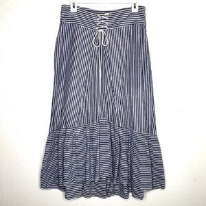 T TAHARI Corset Waist RAILROAD STRIPE Chambray SKIRT Sz 8 Cottagecore Lagenlook